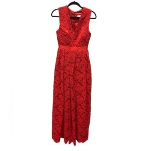 Mira Hashem Elegant Red Lace Sleeveless Dress size 2